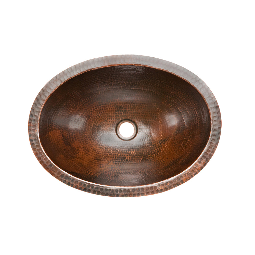 Alternate Image for Premier Copper Products 19" Oval Under Counter Hammered Copper Bathroom Sink, Matching Drain and Accessories, Oil Rubbed Bronze, BSP5_LO19FDB-P