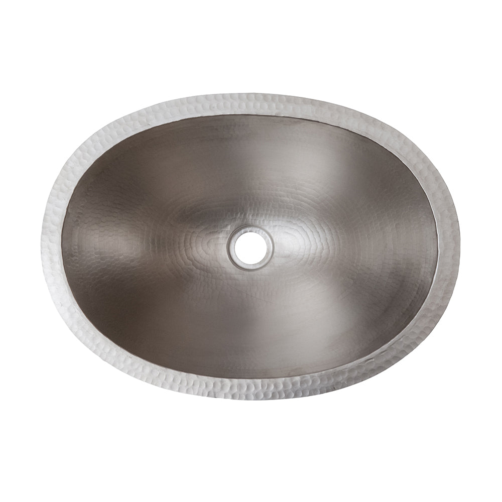 Alternate Image for Premier Copper Products 19" Oval Under Counter Hammered Copper Bathroom Sink in Nickel, Matching Drain and Accessories, BSP5_LO19FEN-P
