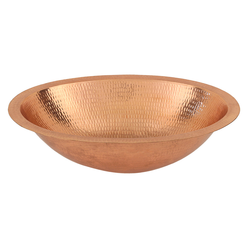 Alternate Image for Premier Copper Products 19" Oval Under Counter Hammered Copper Bathroom Sink in Polished Copper, Matching Drain and Accessories, BSP5_LO19FPC-P