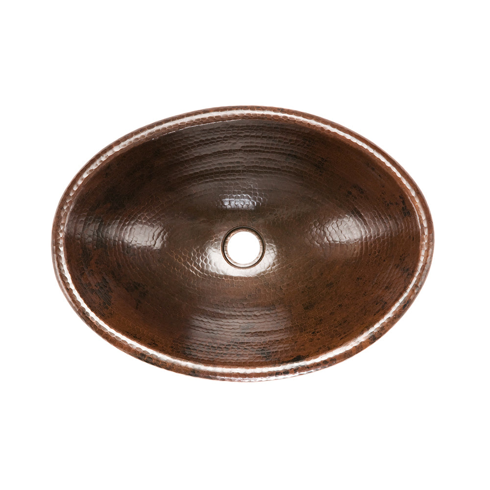Alternate Image for Premier Copper Products 19" Oval Self Rimming Hammered Copper Bathroom Sink, Matching Drain and Accessories, Oil Rubbed Bronze, BSP5_LO19RDB-P
