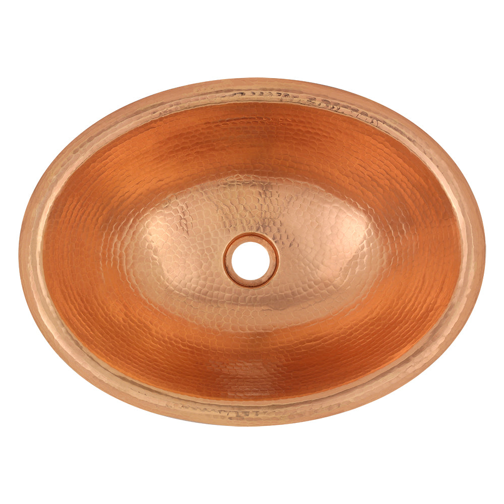 Alternate Image for Premier Copper Products 19" Oval Self Rimming Hammered Copper Bathroom Sink in Polished Copper, Matching Drain and Accessories, BSP5_LO19RPC-P
