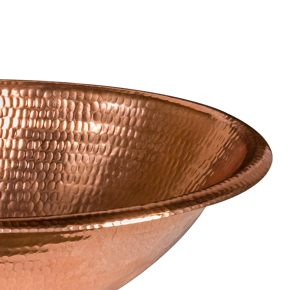 Alternate Image for Premier Copper Products 19" Oval Self Rimming Hammered Copper Bathroom Sink in Polished Copper, Matching Drain and Accessories, BSP5_LO19RPC-P