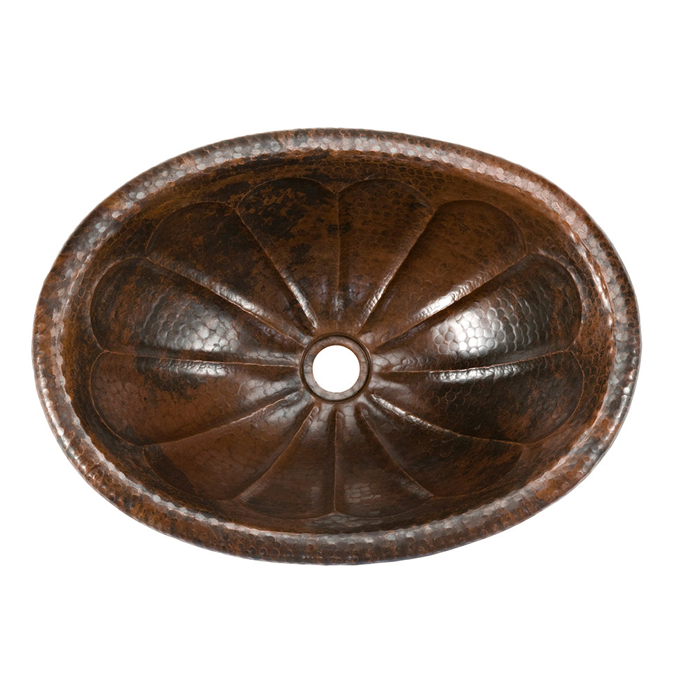 Alternate Image for Premier Copper Products 19" Oval Sunburst Self Rimming Hammered Copper Bathroom Sink, Matching Drain and Accessories, Oil Rubbed Bronze, BSP5_LO19RSBDB-P