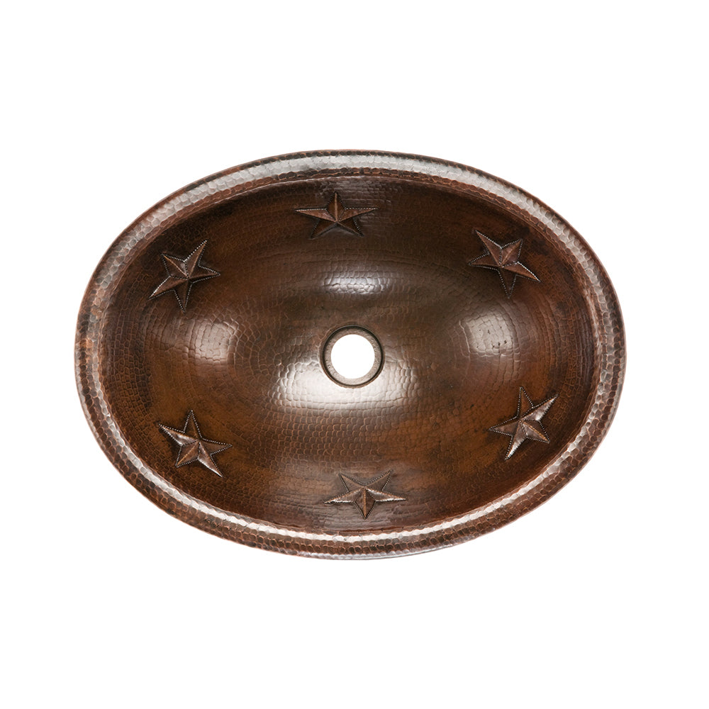 Alternate Image for Premier Copper Products 19" Oval Star Self Rimming Hammered Copper Bathroom Sink, Matching Drain and Accessories, Oil Rubbed Bronze, BSP5_LO19RSTDB-P
