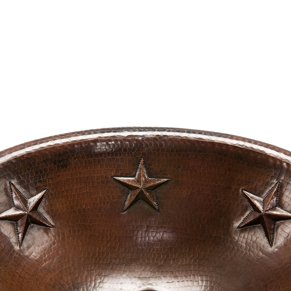 Alternate Image for Premier Copper Products 19" Oval Star Self Rimming Hammered Copper Bathroom Sink, Matching Drain and Accessories, Oil Rubbed Bronze, BSP5_LO19RSTDB-P