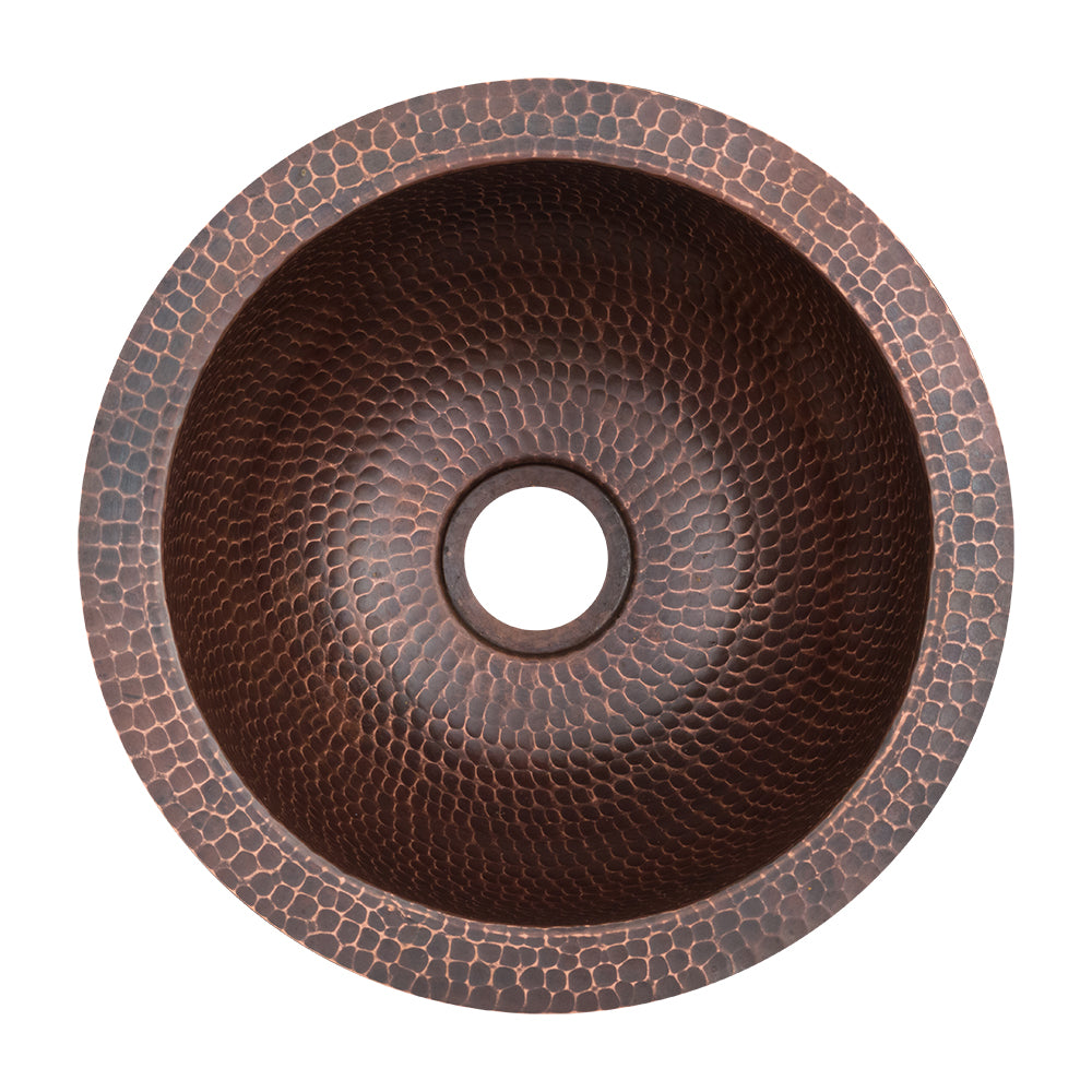 Alternate Image for Premier Copper Products 10" Round Under Counter Hammered Copper Bathroom Sink, Matching Drain and Accessories, Oil Rubbed Bronze, BSP5_LR10FDB-P
