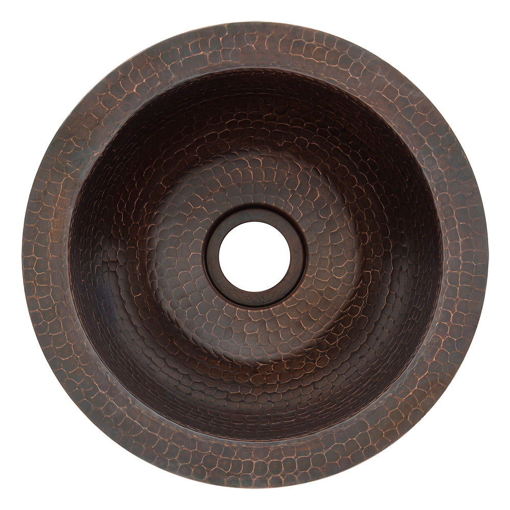 Premier Copper Products 10" Round Dual - Undermount or Drop In Copper Bathroom Sink, Oil Rubbed Bronze, 17 Gauge, LR10FDB