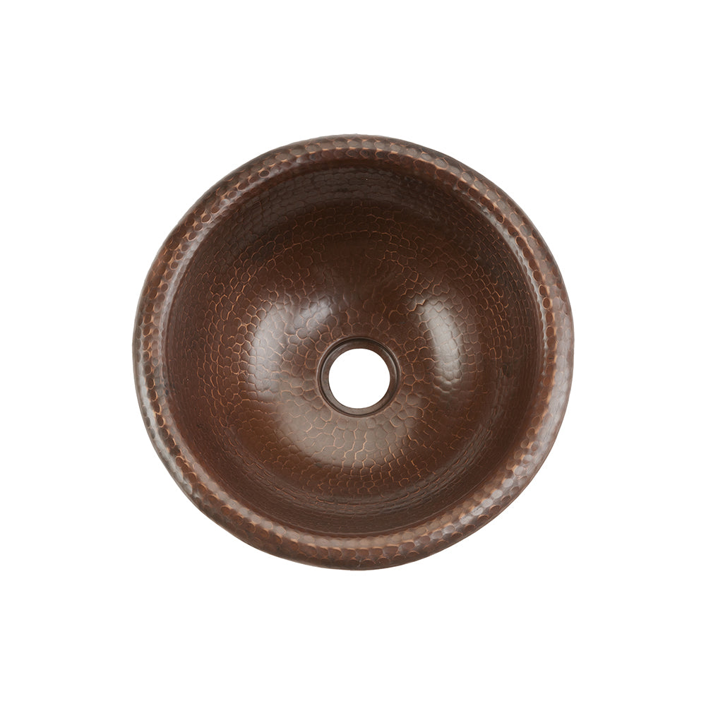 Alternate Image for Premier Copper Products 12" Round Self Rimming Hammered Copper Bathroom Sink, Matching Drain and Accessories, Oil Rubbed Bronze, BSP5_LR12RDB-P