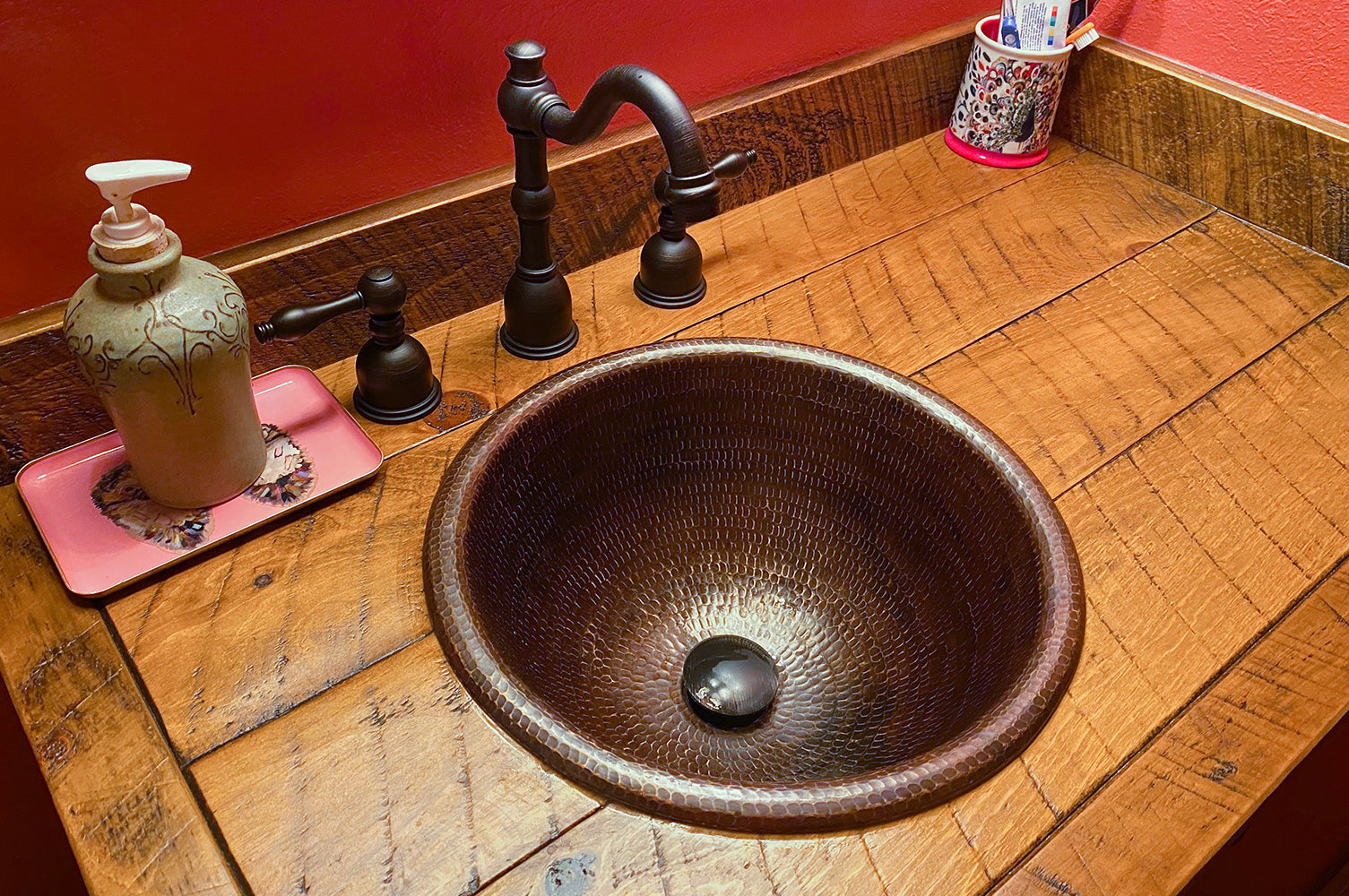 Alternate Image for Premier Copper Products 14" Round Copper Bathroom Sink, Oil Rubbed Bronze, LR14RDB