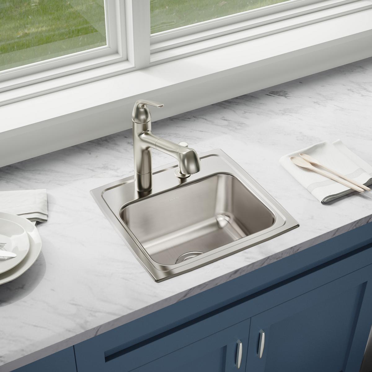 Elkay Lustertone Classic 17" Drop In/Topmount Stainless Steel Kitchen Sink, 1 Faucet Hole, LRQ17161