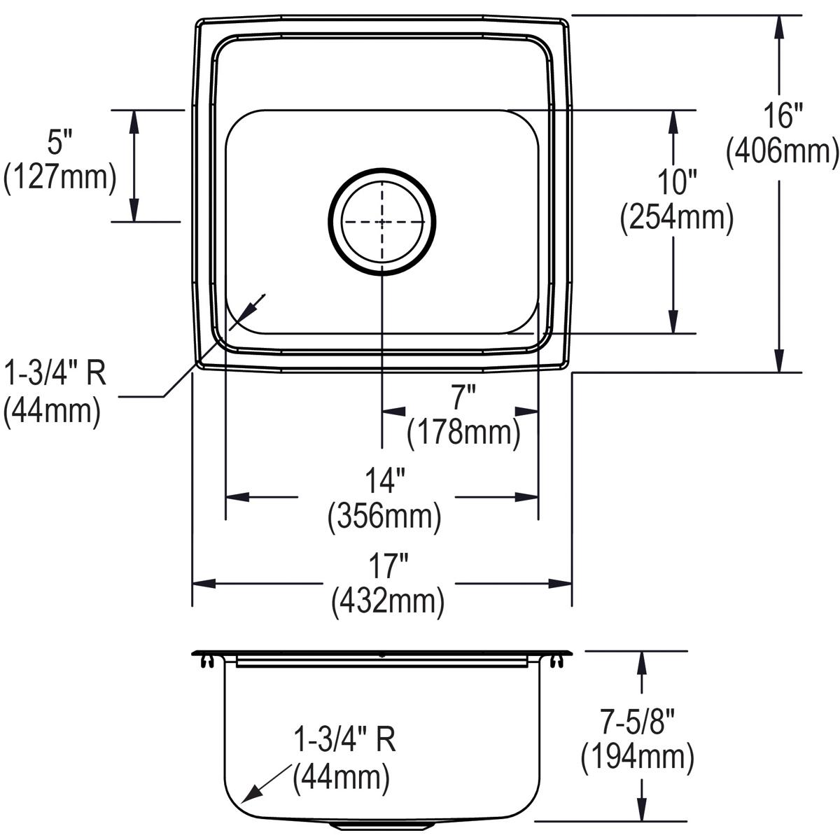 Alternate Image for Elkay Lustertone Classic 17" Drop In/Topmount Stainless Steel Kitchen Sink, 2 Faucet Holes, LRQ17162