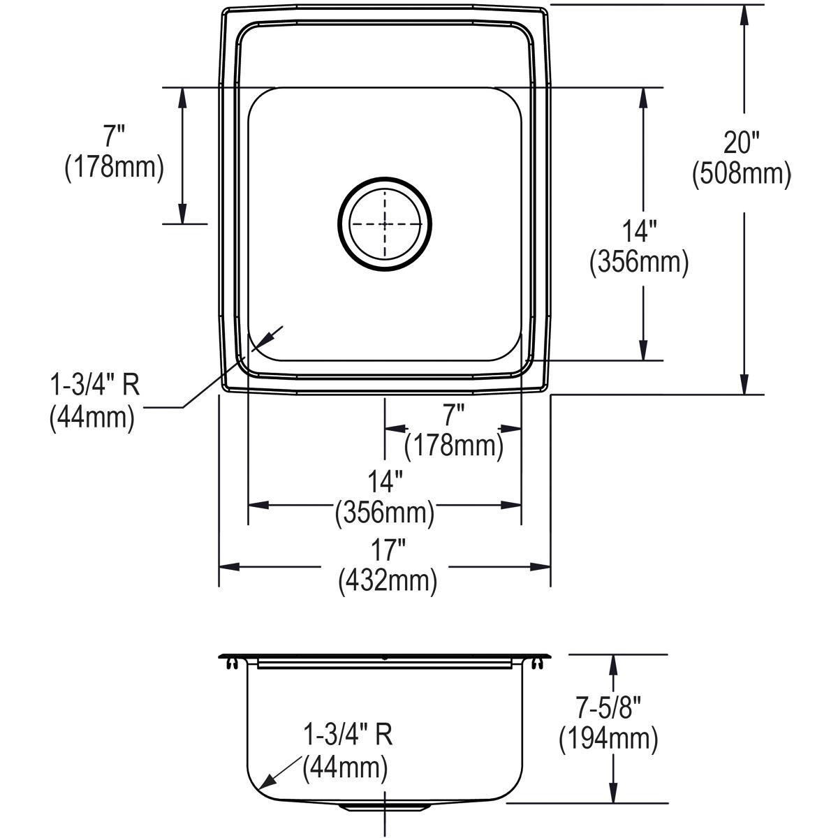 Alternate Image for Elkay Lustertone Classic 17" Drop In/Topmount Stainless Steel Kitchen Sink, 1 Faucet Hole, LRQ17201