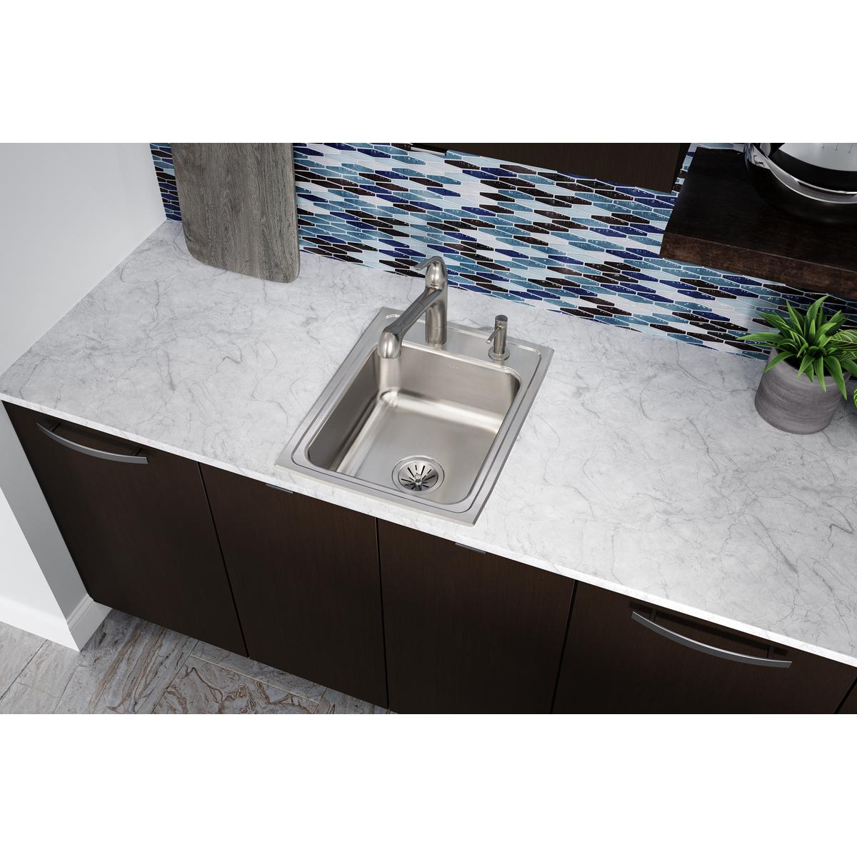Elkay Lustertone Classic 17" Drop In/Topmount Stainless Steel Kitchen Sink, Lustrous Satin, OS4 Faucet Holes, LR1722OS4