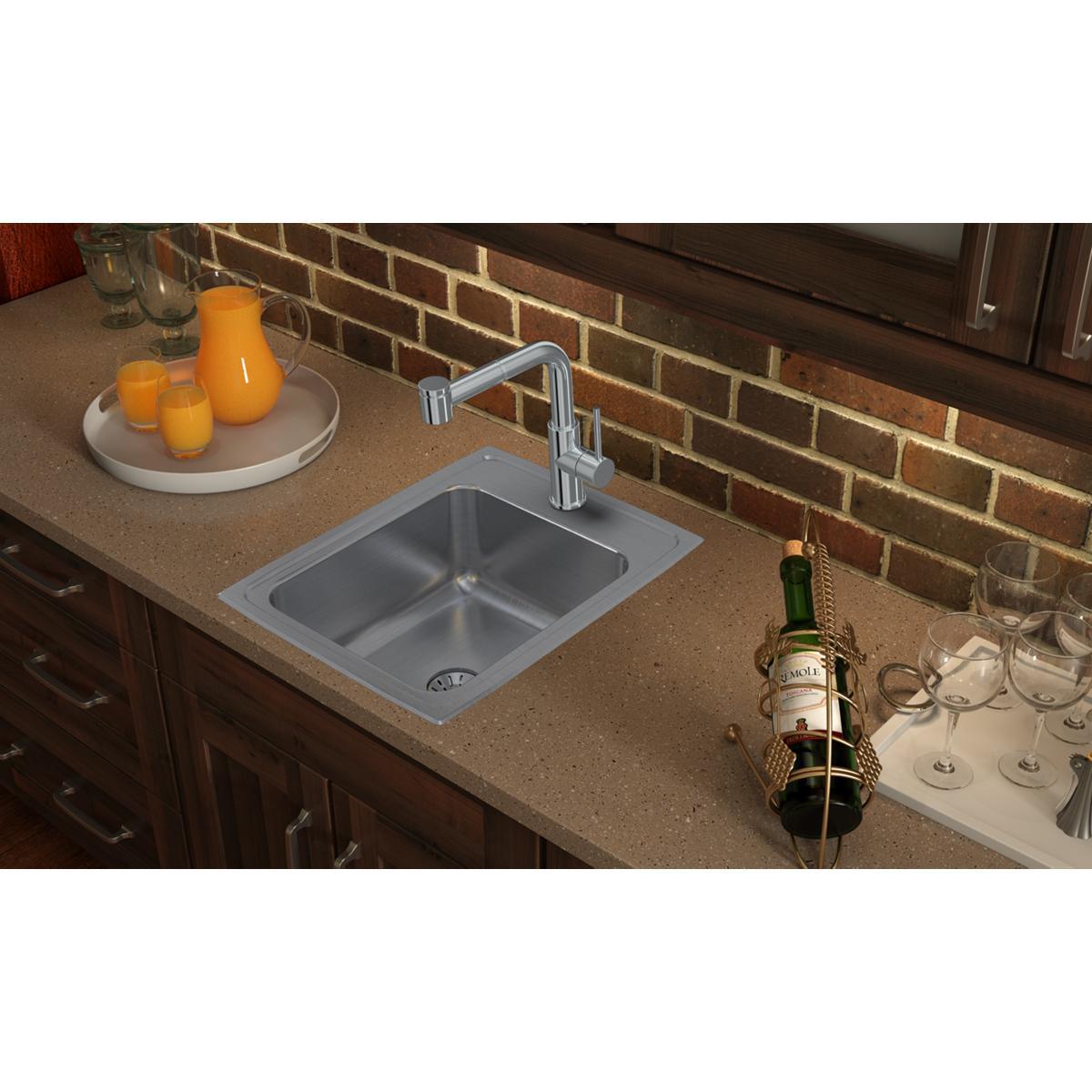 Elkay Lustertone Classic 17" Drop In/Topmount Stainless Steel Kitchen Sink, Lustrous Satin, No Faucet Hole, Perfect Drain, LR1722PD0