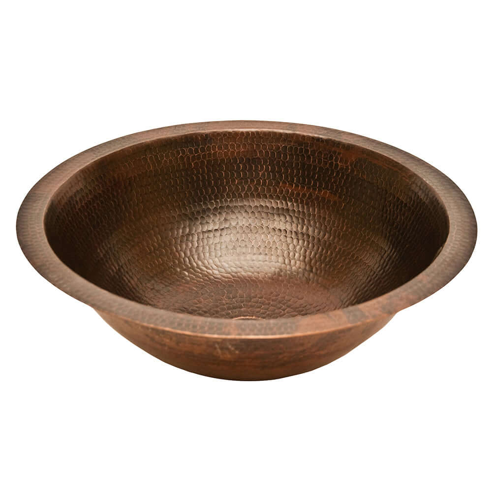 Alternate Image for Premier Copper Products 17" Round Under Counter Hammered Copper Bathroom Sink, Matching Drain and Accessories, Oil Rubbed Bronze, BSP5_LR17FDB-P