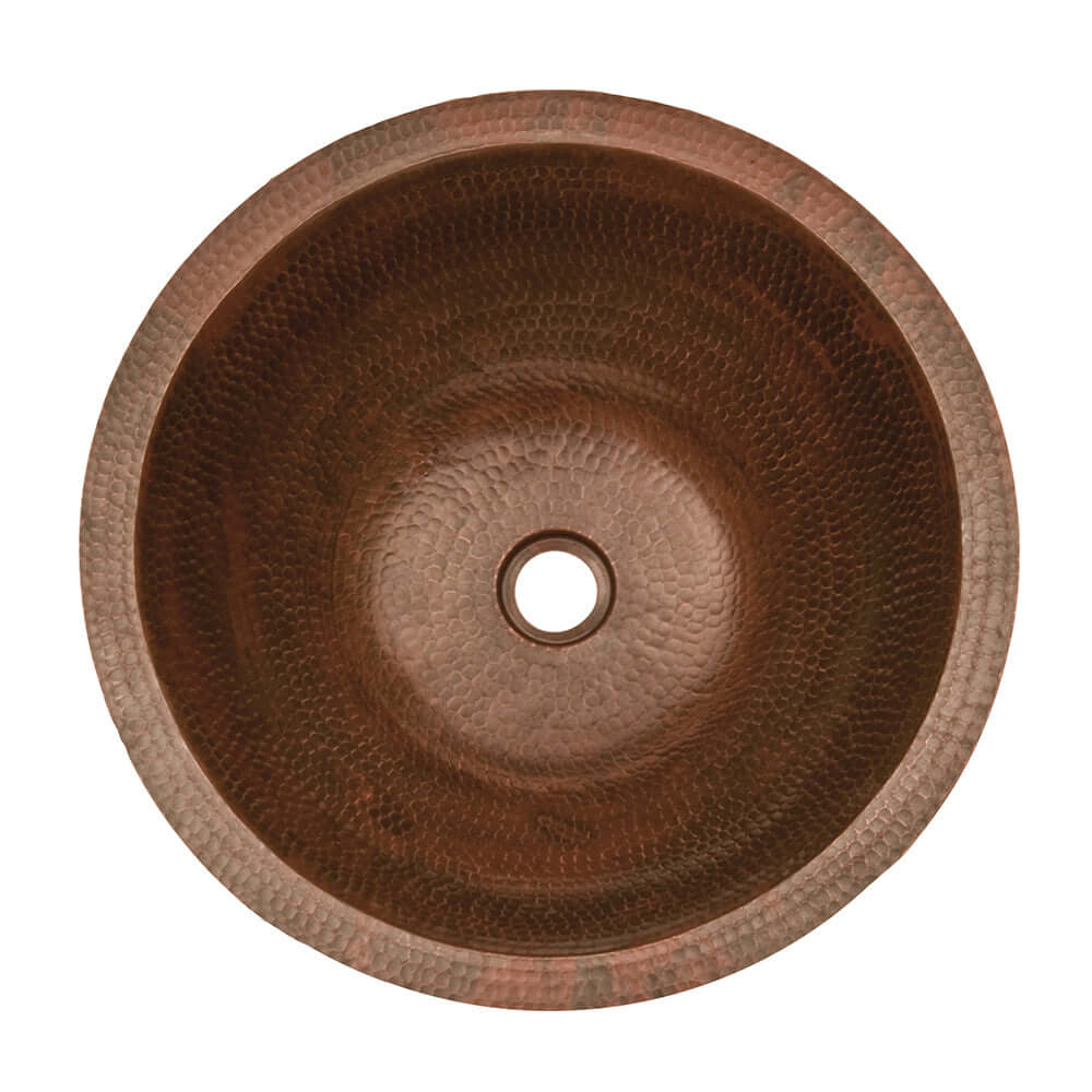 Alternate Image for Premier Copper Products 17" Round Under Counter Hammered Copper Bathroom Sink, Matching Drain and Accessories, Oil Rubbed Bronze, BSP5_LR17FDB-P