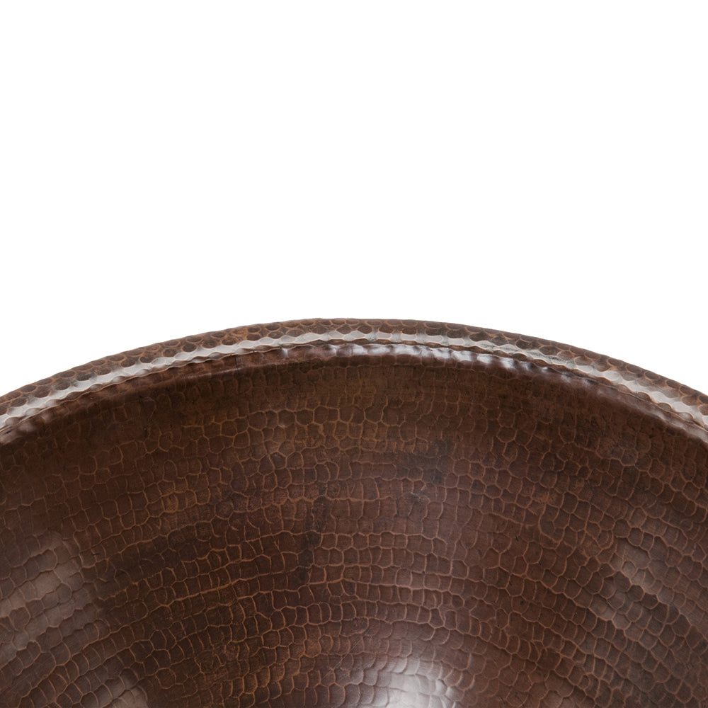Alternate Image for Premier Copper Products 17" Round Self Rimming Hammered Copper Bathroom Sink, Matching Drain and Accessories, Oil Rubbed Bronze, BSP5_LR17RDB-P