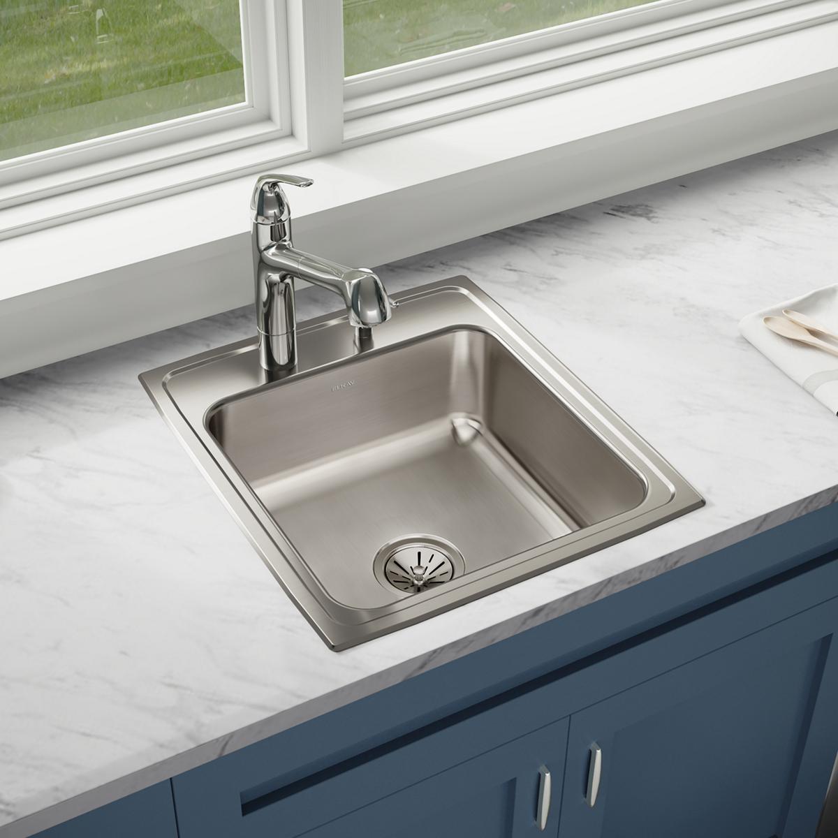 Elkay Lustertone Classic 20" Drop In/Topmount Stainless Steel Kitchen Sink, Lustrous Satin, 2 Faucet Holes, LR20222