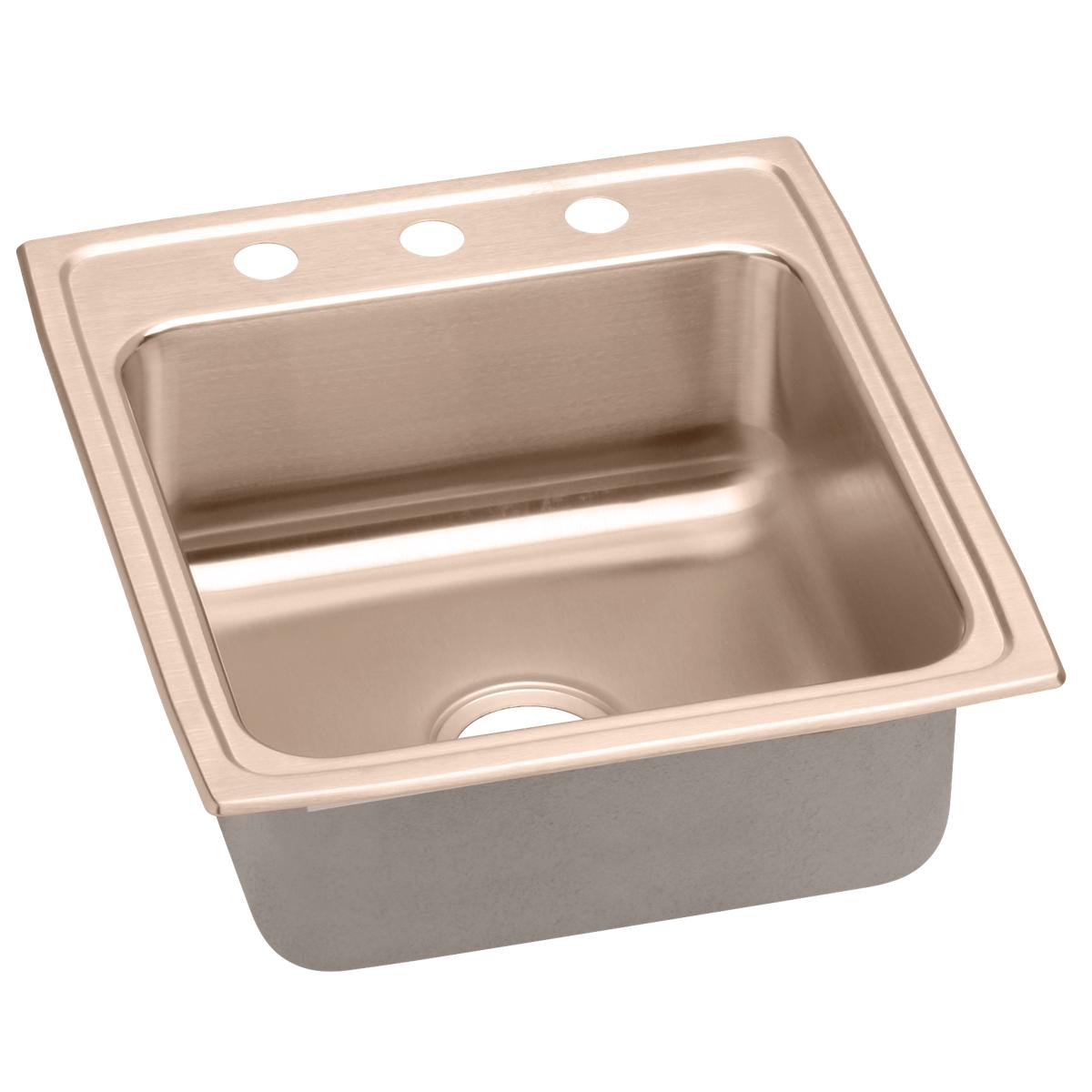 Alternate Image for Elkay 20" Drop In/Topmount CuVerro Antimicrobial Copper ADA Kitchen Sink, Lustrous Satin, 3 Faucet Holes, LRAD2022653-CU