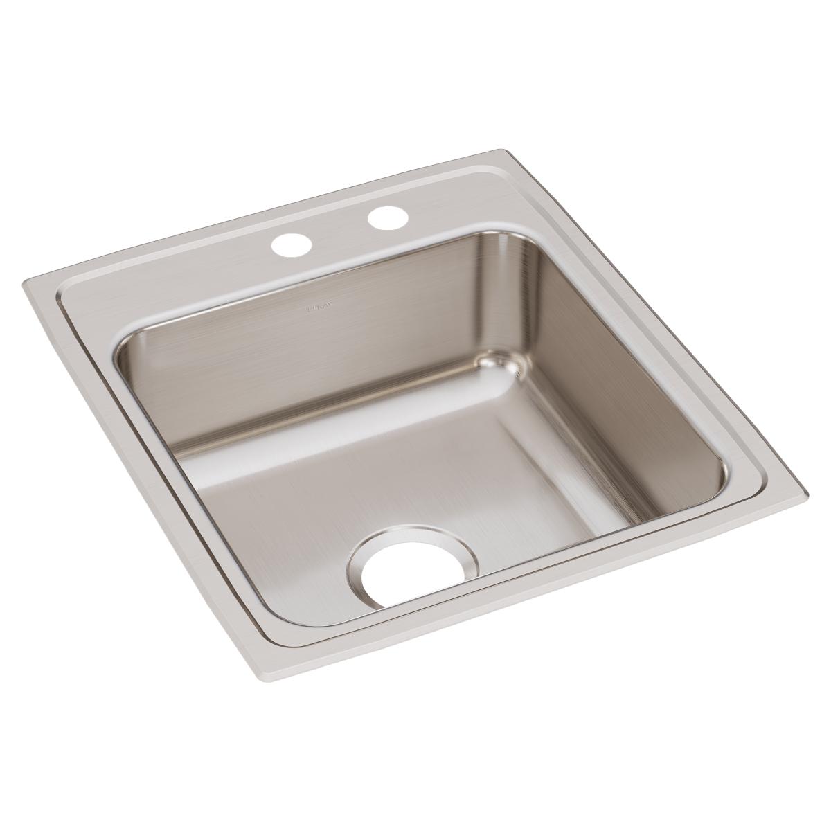 Elkay Lustertone Classic 20" Drop In/Topmount Stainless Steel Kitchen Sink, Lustrous Satin, MR2 Faucet Holes, LR2022MR2