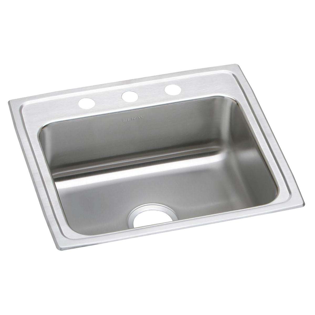 Elkay Lustertone Classic 22" Drop In/Topmount Stainless Steel Kitchen Sink, 3 Faucet Holes, LRQ22193
