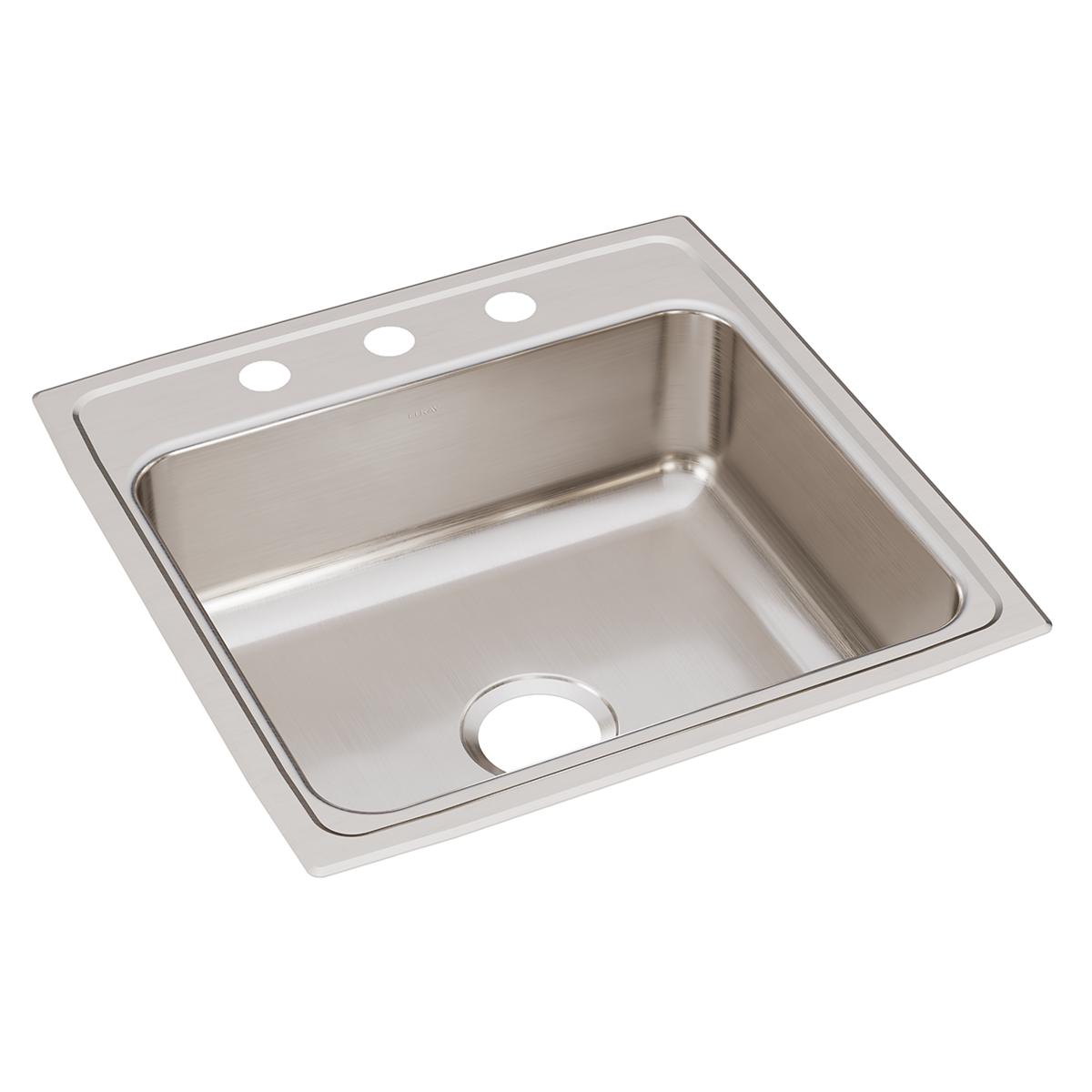 Elkay Lustertone Classic 22" Drop In/Topmount Stainless Steel Kitchen Sink, 3 Faucet Holes, LRQ22223