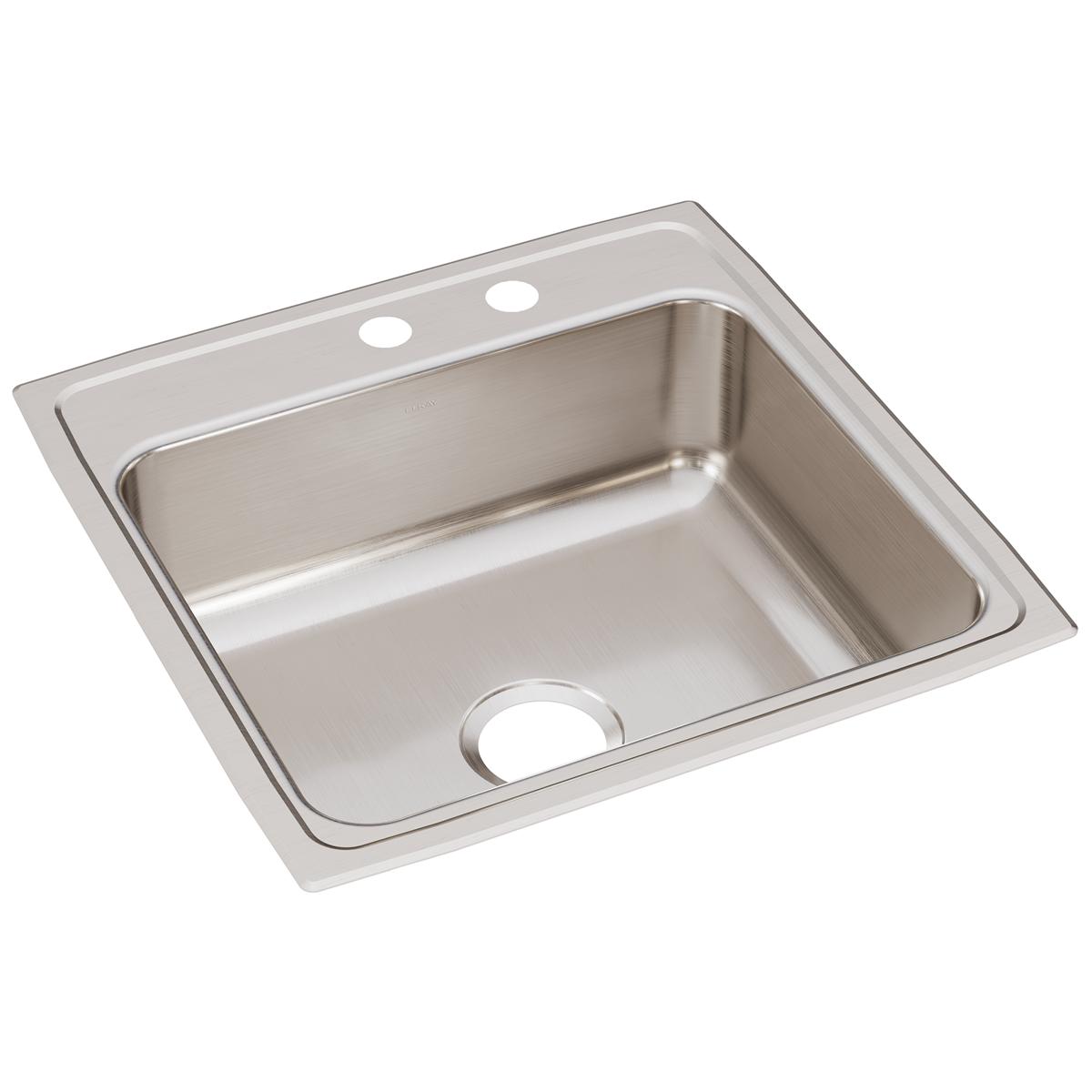 Elkay Lustertone Classic 22" Drop In/Topmount Stainless Steel Kitchen Sink, Lustrous Satin, MR2 Faucet Holes, LR2222MR2