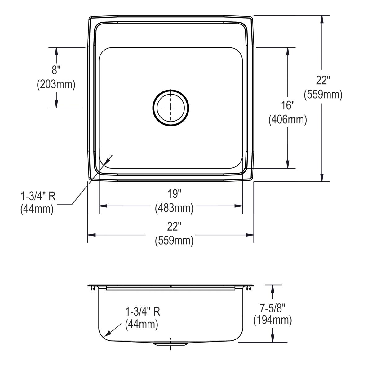 Alternate Image for Elkay Lustertone Classic 22" Drop In/Topmount Stainless Steel Kitchen Sink, 1 Faucet Hole, LRQ22221