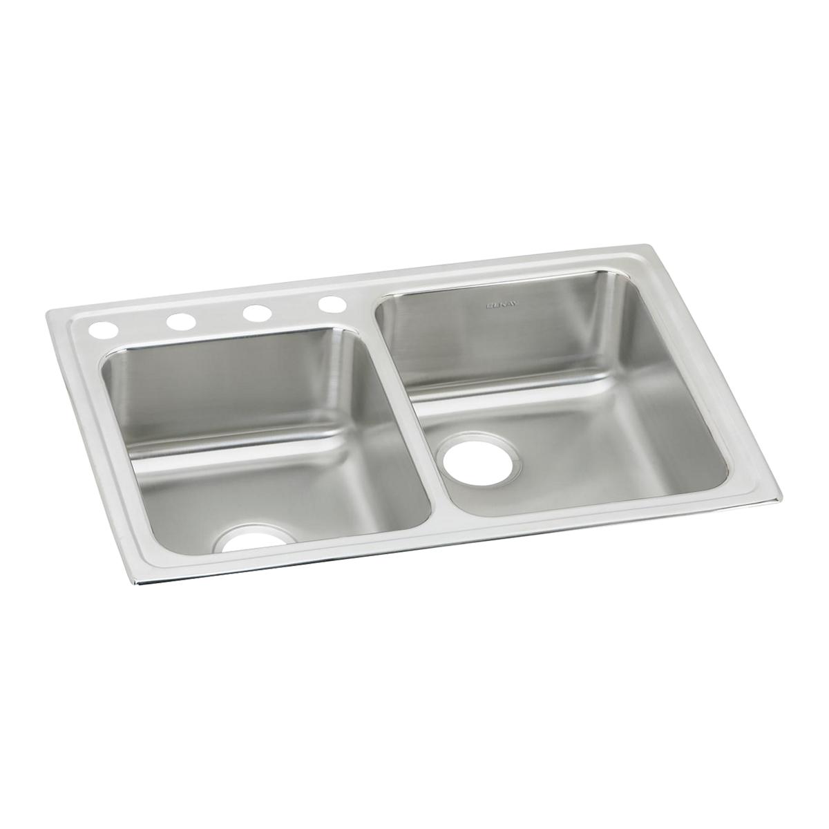 Elkay Lustertone Classic 33" Drop In/Topmount Stainless Steel Kitchen Sink, Double Bowl, Lustrous Satin, 4 Faucet Holes, LR250L4