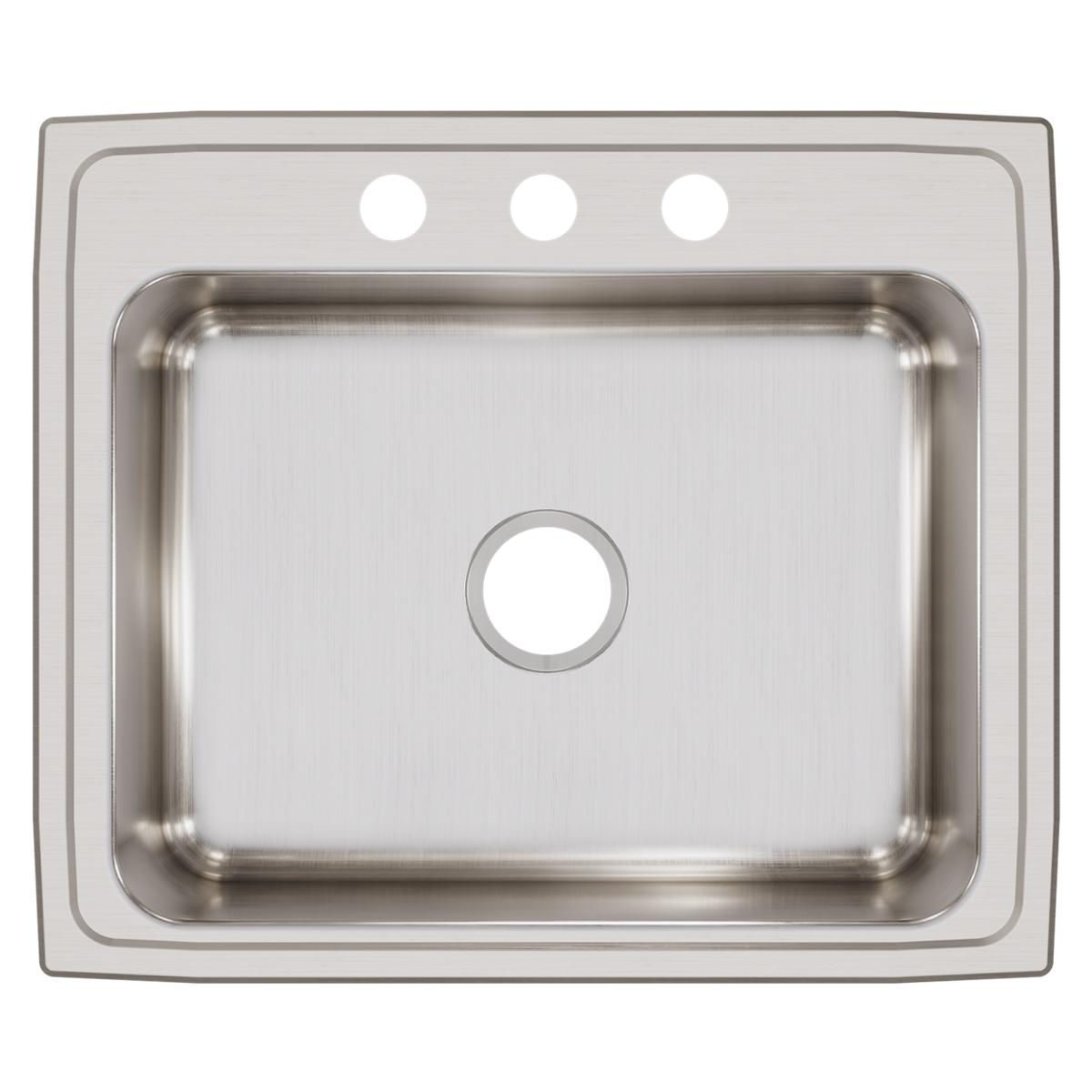 Elkay Lustertone Classic 25" Drop In/Topmount Stainless Steel Kitchen Sink, 3 Faucet Holes, LRQ25213
