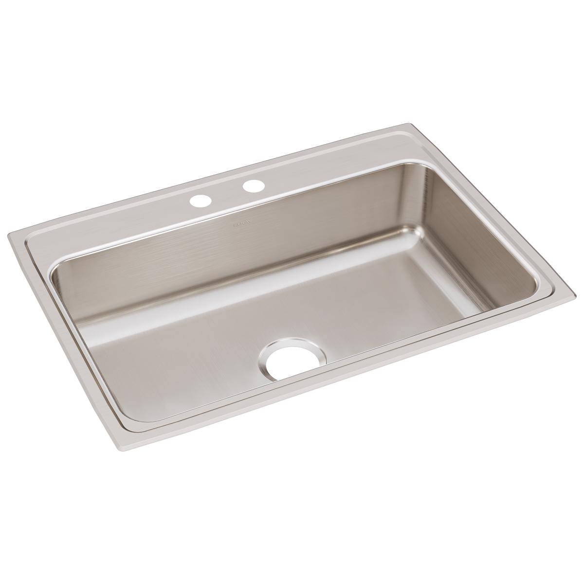 Elkay Lustertone Classic 31" Drop In/Topmount Stainless Steel Kitchen Sink, Lustrous Satin, 2 Faucet Holes, LR31222