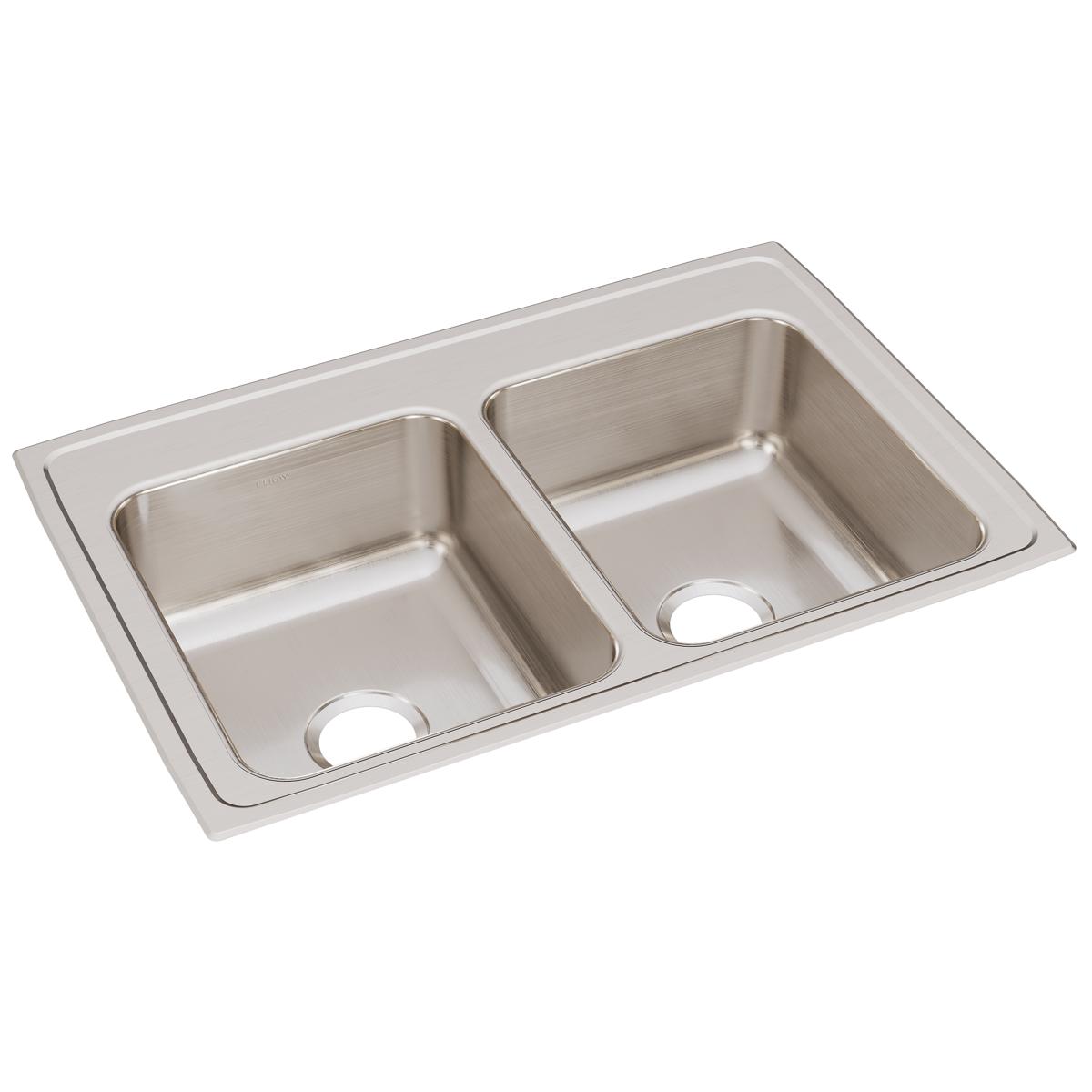 Elkay Lustertone Classic 33" Drop In/Topmount Stainless Steel Kitchen Sink, 50/50 Double Bowl, Lustrous Satin, No Faucet Hole, LR33220