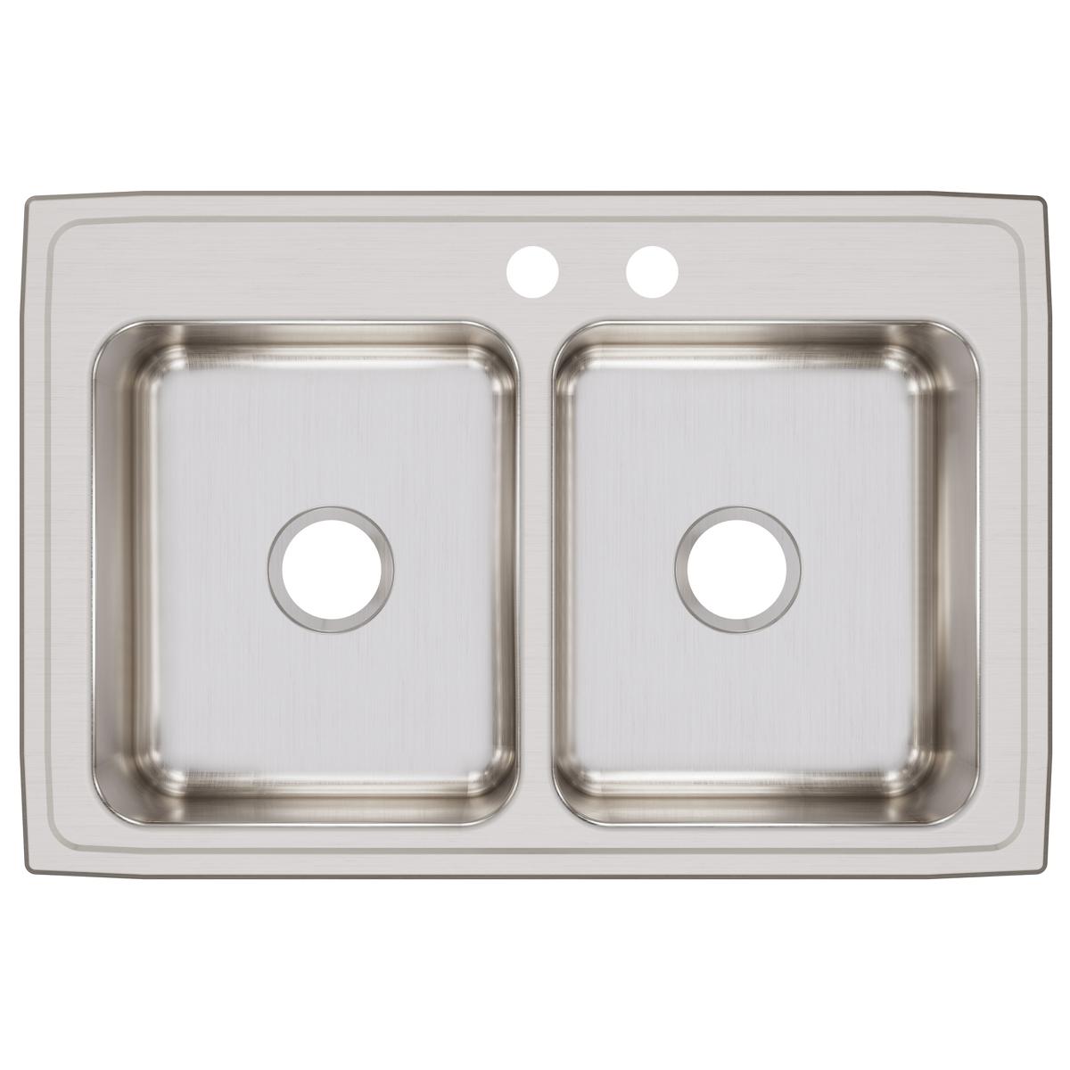 Alternate Image for Elkay Lustertone Classic 33" Drop In/Topmount Stainless Steel Kitchen Sink, 50/50 Double Bowl, Lustrous Satin, MR2 Faucet Holes, LR3322MR2