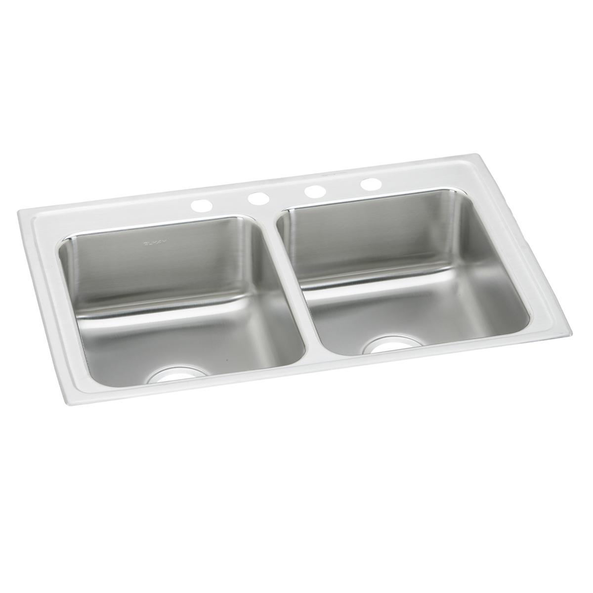 Elkay Lustertone Classic 37" Drop In/Topmount Stainless Steel Kitchen Sink, 50/50 Double Bowl, Lustrous Satin, MR2 Faucet Holes, LR3722MR2