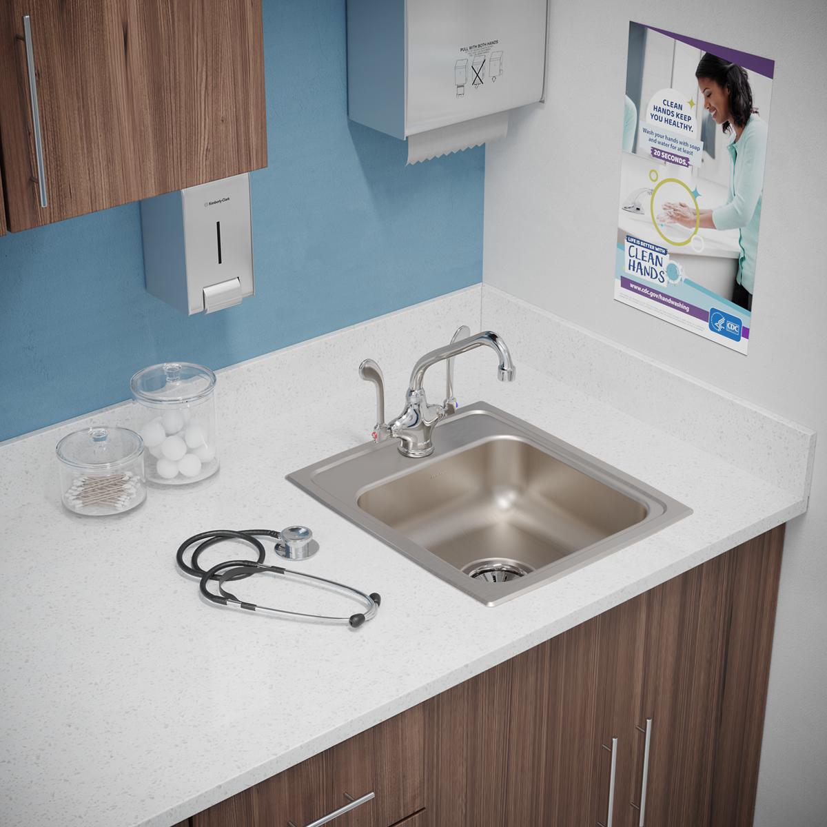 Elkay Lustertone Classic 15" Drop In/Topmount Stainless Steel ADA Kitchen Sink, Lustrous Satin, 1 Faucet Hole, LRAD1517501