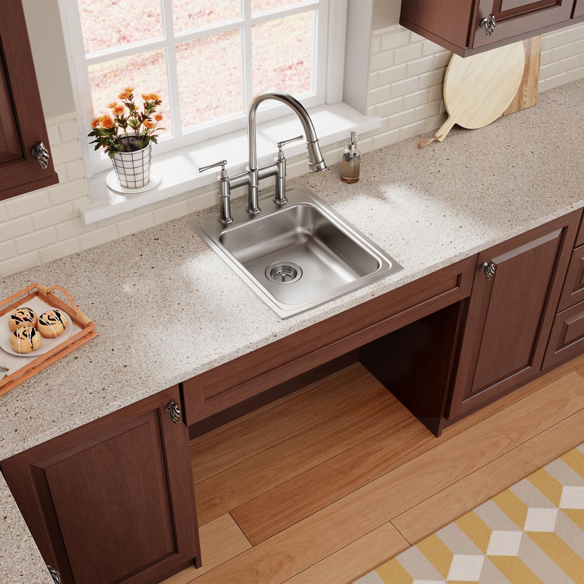 Alternate Image for Elkay Lustertone Classic 17" Drop In/Topmount Stainless Steel ADA Kitchen Sink, Lustrous Satin, 3 Faucet Holes, LRAD1722553