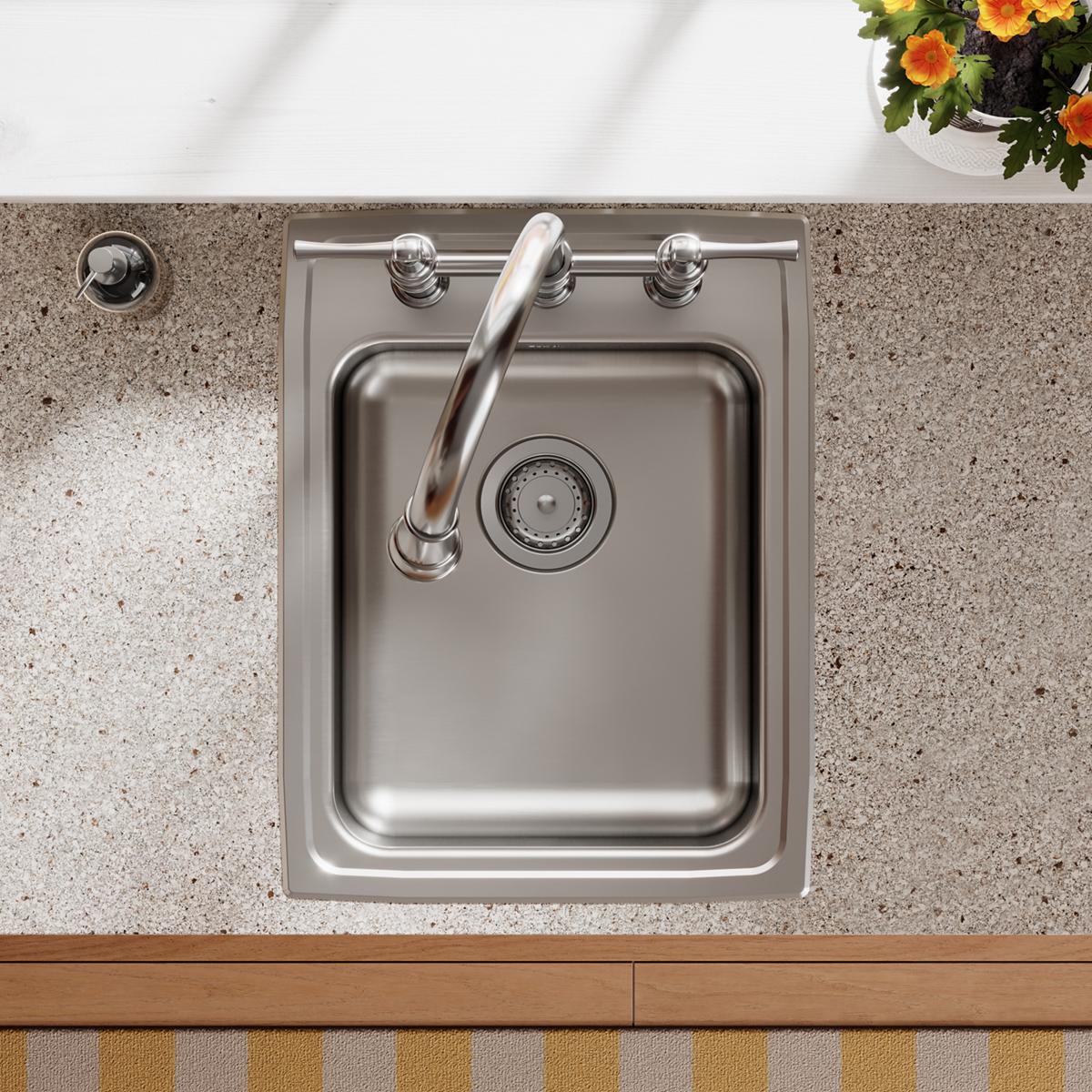 Alternate Image for Elkay Lustertone Classic 17" Drop In/Topmount Stainless Steel ADA Kitchen Sink, Lustrous Satin, 3 Faucet Holes, LRAD1722553