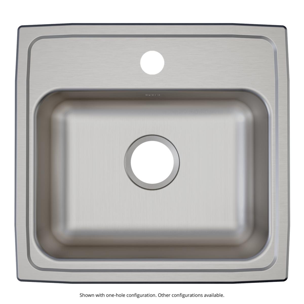 Elkay Lustertone Classic 19" Drop In/Topmount Stainless Steel ADA Kitchen Sink, Single Bowl, Lustrous Satin, 1 Faucet Hole, LRAD1918551