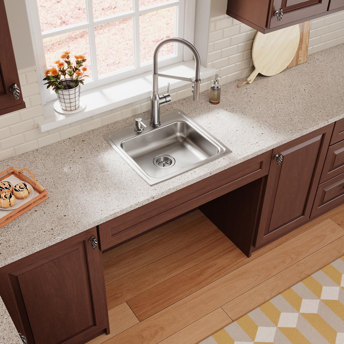 Elkay Lustertone Classic 20" Drop In/Topmount Stainless Steel ADA Kitchen Sink, Lustrous Satin, 2 Faucet Holes, LRAD1919502