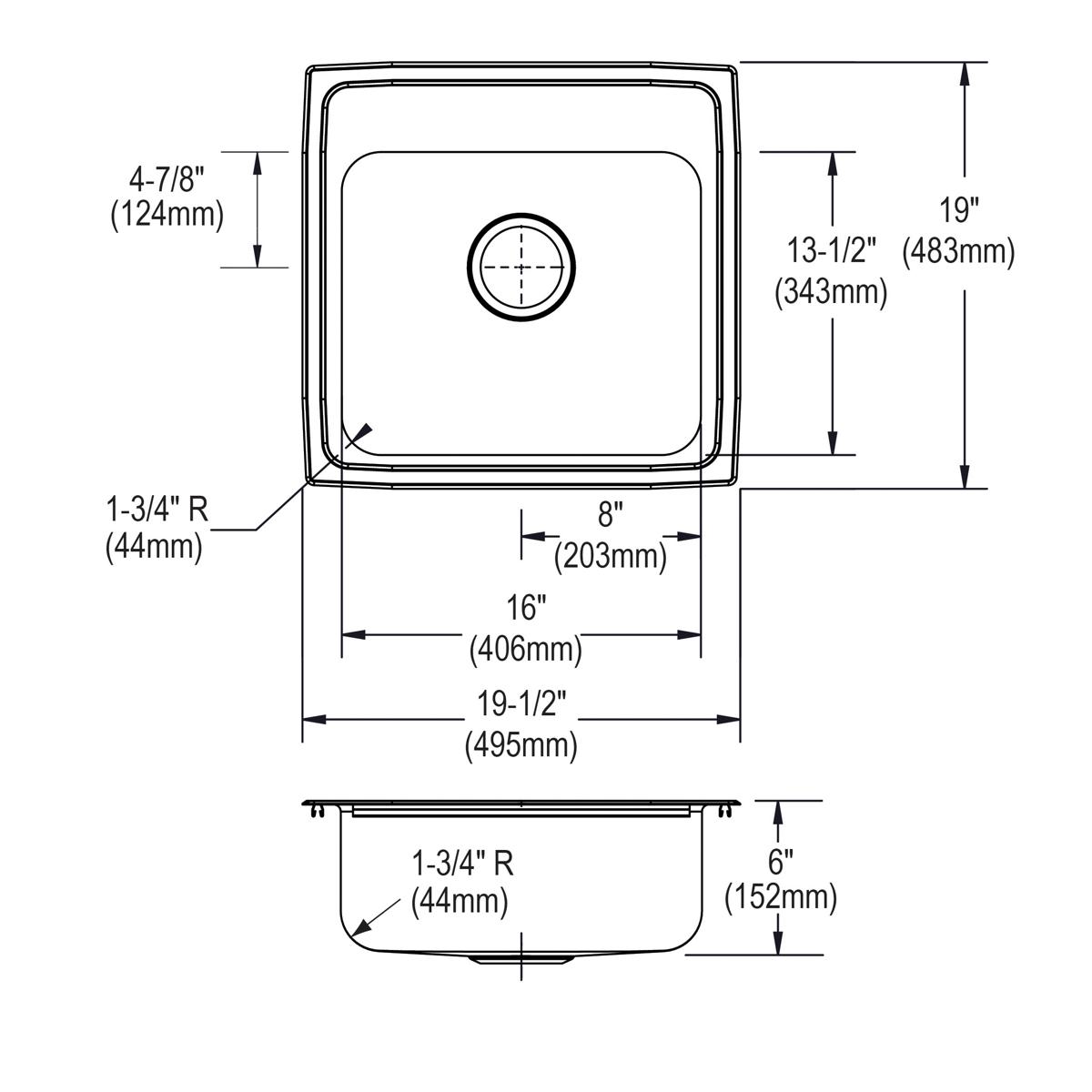 Alternate Image for Elkay Lustertone Classic 20" Drop In/Topmount Stainless Steel ADA Kitchen Sink, Lustrous Satin, 1 Faucet Hole, LRADQ1919601