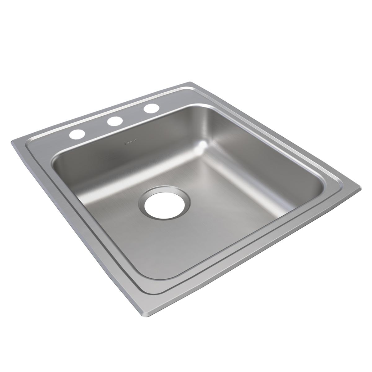 Elkay Lustertone Classic 20" Drop In/Topmount Stainless Steel ADA Kitchen Sink, Lustrous Satin, 3 Faucet Holes, LRAD2022653