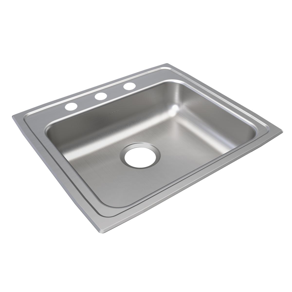 Elkay Lustertone Classic 22" Drop In/Topmount Stainless Steel ADA Kitchen Sink, Lustrous Satin, 3 Faucet Holes, LRAD2219503