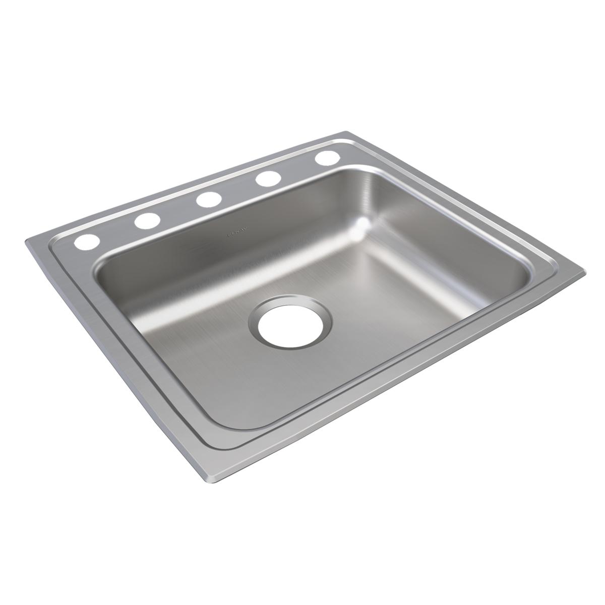 Elkay Lustertone Classic 22" Drop In/Topmount Stainless Steel ADA Kitchen Sink, Lustrous Satin, 5 Faucet Holes, LRAD2219505