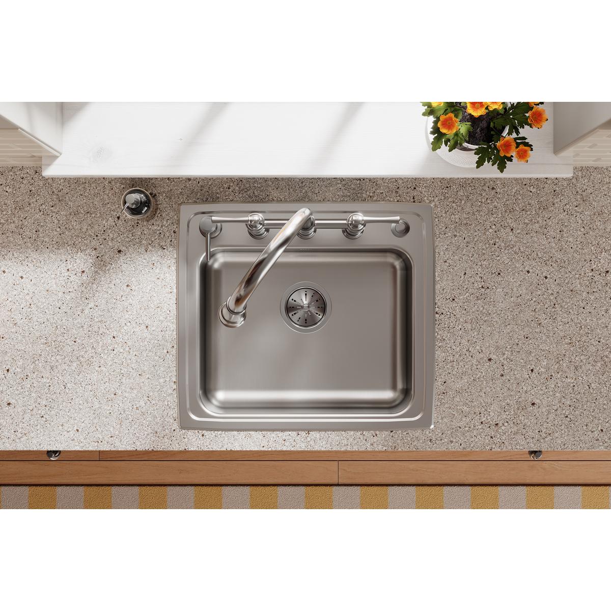 Alternate Image for Elkay Lustertone Classic 22" Drop In/Topmount Stainless Steel ADA Kitchen Sink, Lustrous Satin, 5 Faucet Holes, LRAD2219655