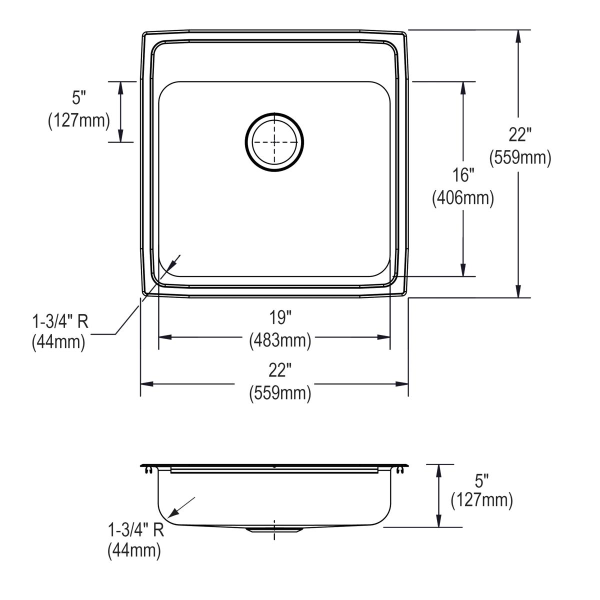 Elkay Lustertone Classic 22" Drop In/Topmount Stainless Steel ADA Kitchen Sink, Lustrous Satin, MR2 Faucet Holes, LRADQ222250MR2