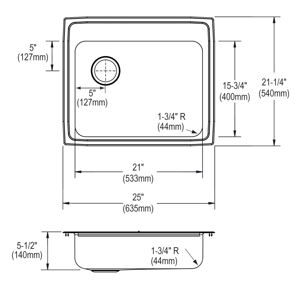 Elkay Lustertone Classic 25" Drop In/Topmount Stainless Steel ADA Kitchen Sink, Lustrous Satin, 3 Faucet Holes, LRAD252155L3