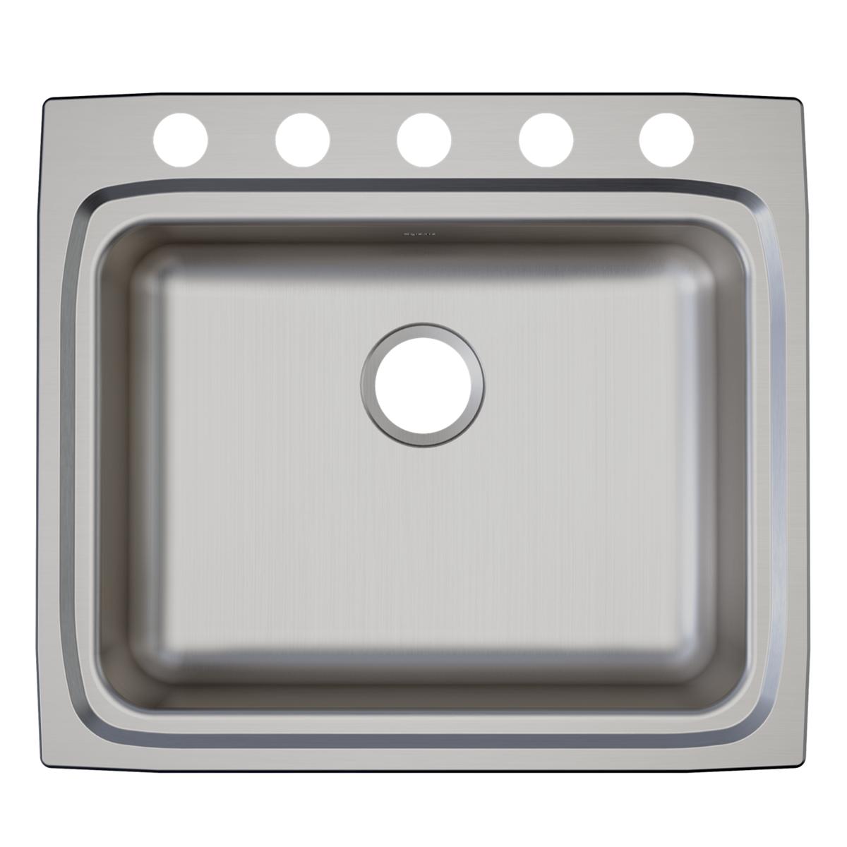Alternate Image for Elkay Lustertone Classic 25" Drop In/Topmount Stainless Steel ADA Kitchen Sink, Lustrous Satin, 5 Faucet Holes, LRAD2522555