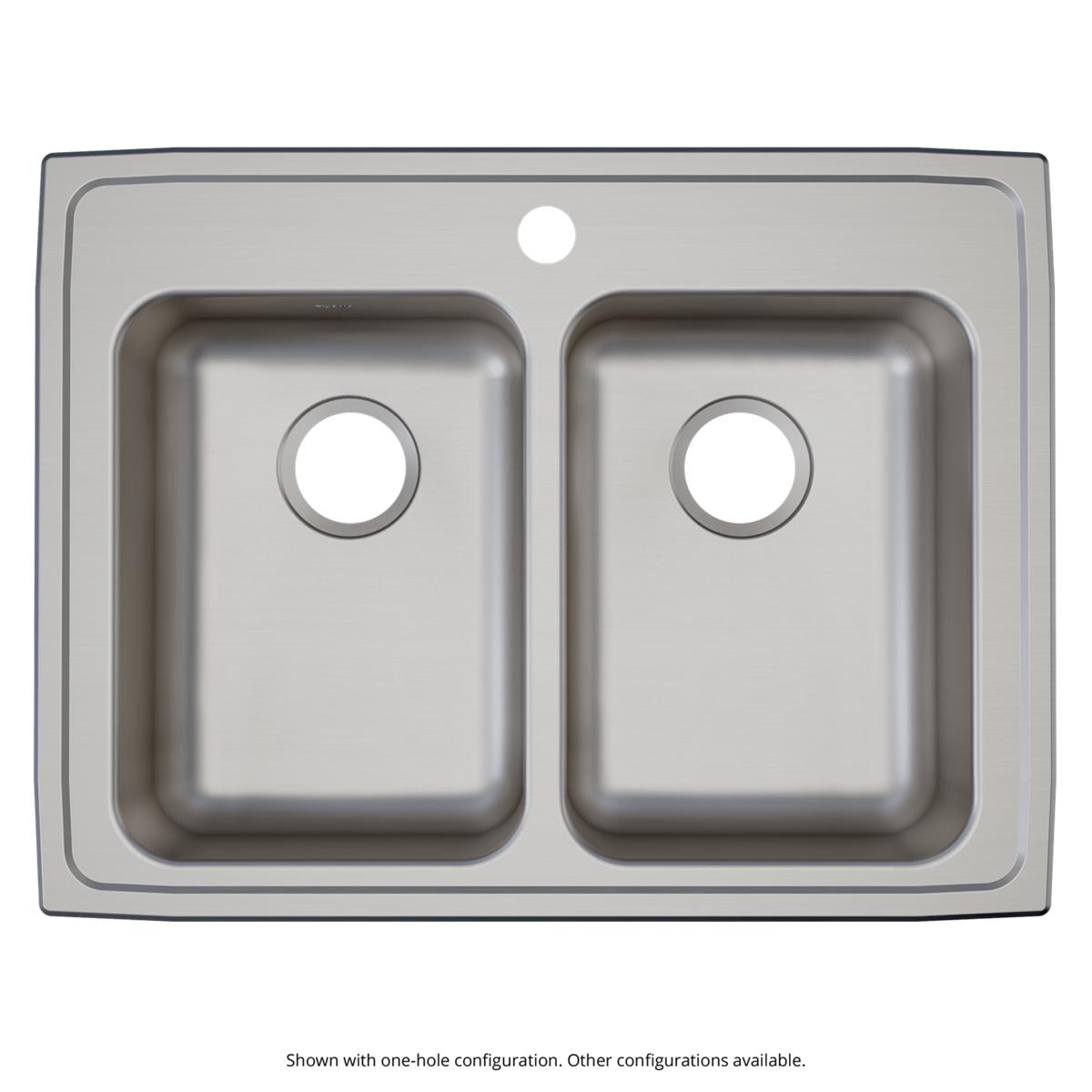 Elkay Lustertone Classic 29" Drop In/Topmount Stainless Steel ADA Kitchen Sink, 50/50 Double Bowl, Lustrous Satin, 5 Faucet Holes, LRAD2922555