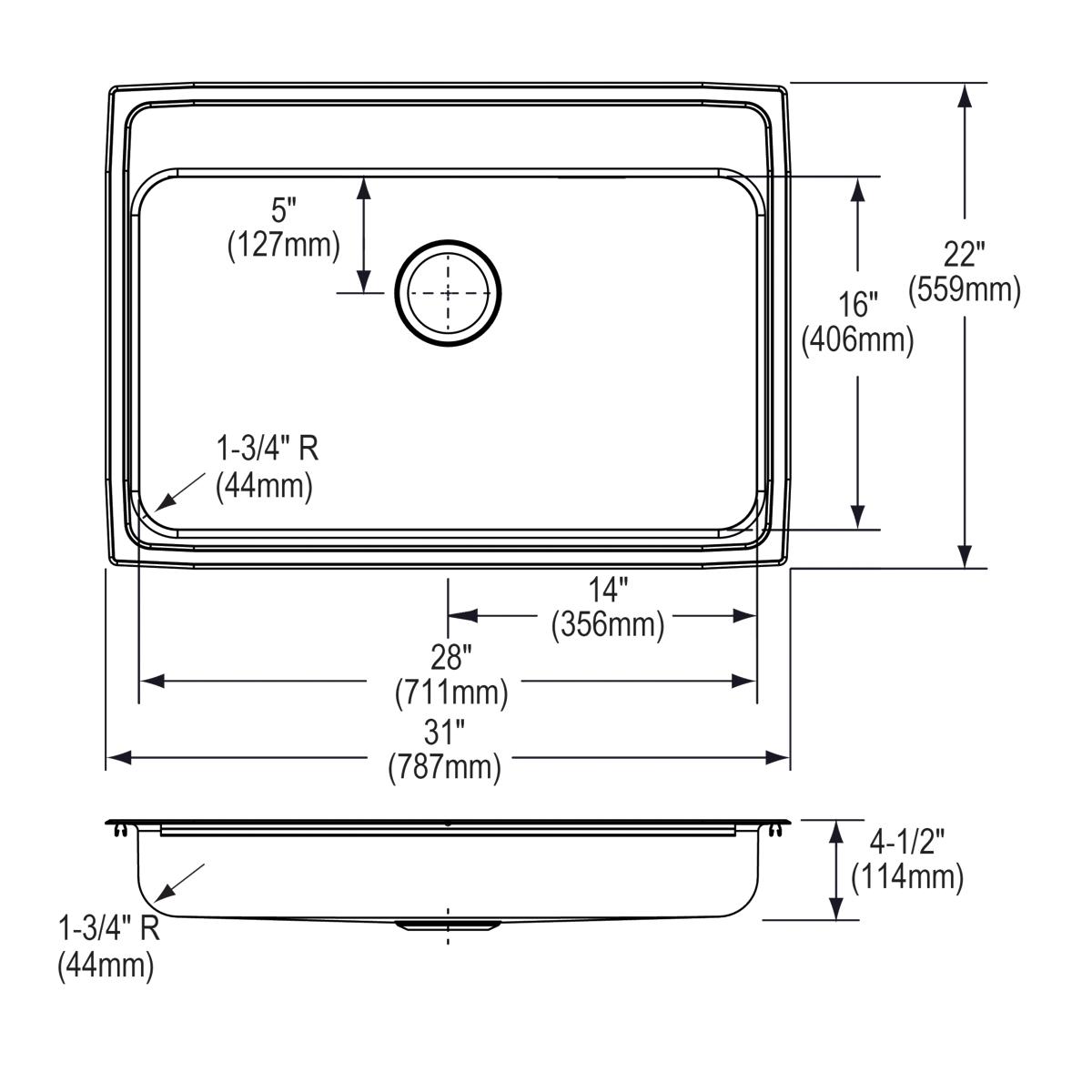 Elkay Lustertone Classic 31" Drop In/Topmount Stainless Steel ADA Kitchen Sink, Lustrous Satin, 18 Gauge, LRAD3122453