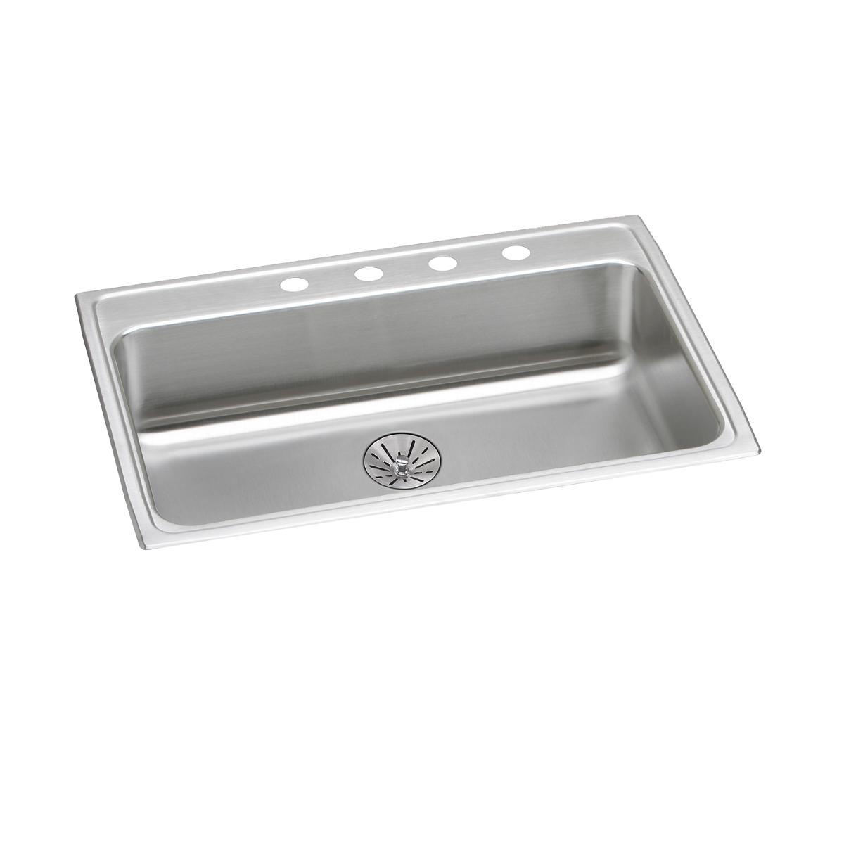 Elkay Lustertone Classic 31" Drop In/Topmount Stainless Steel ADA Kitchen Sink, Lustrous Satin, 4 Faucet Holes, Perfect Drain, LRAD312265PD4
